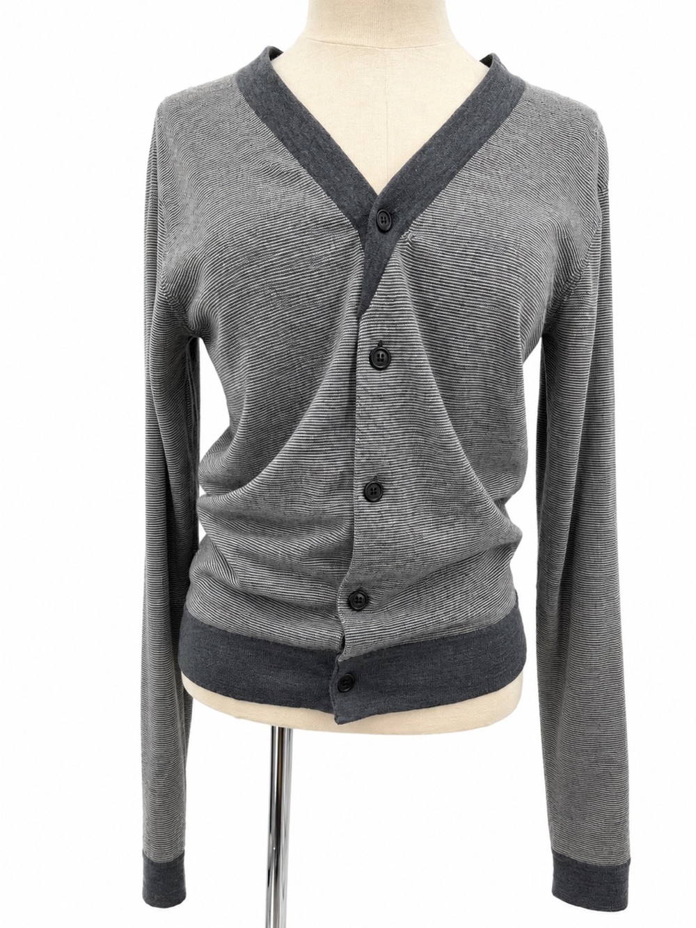 Shipley & Halmos Wool Cardigan stripe gray button up sweater men’s small